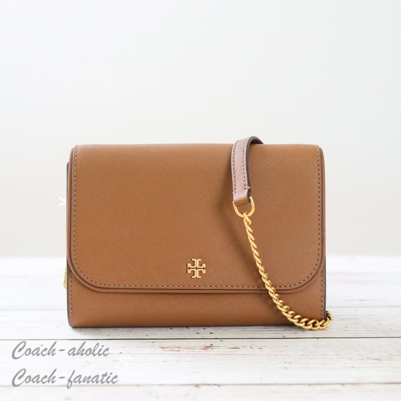 NWT Tory Burch Emerson Chain Wallet Leather Crossbody in Moose - Picture 1 of 14